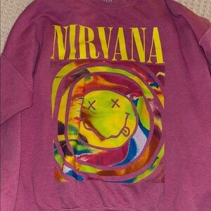 Pink Nirvana Sweatshirt with Smiley Face Design